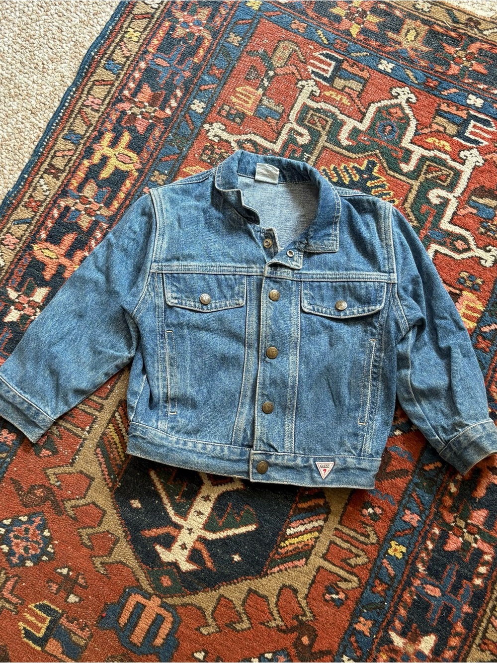 Vintage 80s Guess by Marciano Kids Light Blue Denim Jacket with Snap Buttons